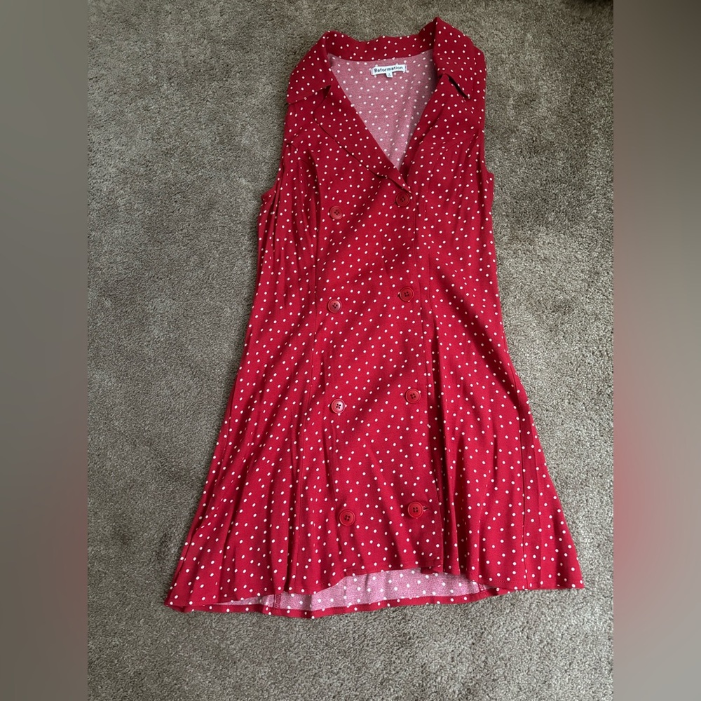 Reformation Red Polka Dot Sleeveless Dress